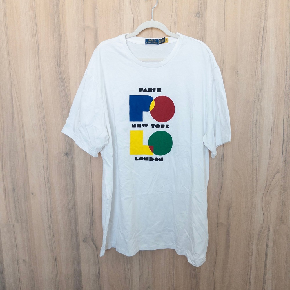 Polo Ralph Lauren Mens T-Shirt 2XLT White Graphic Paris London NY Preppy Street